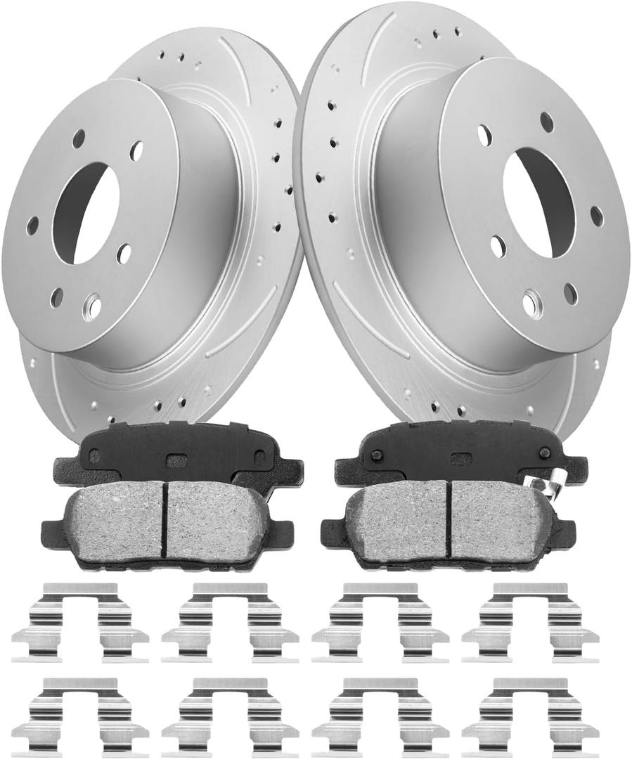 Rear Brake Pads and Rotors Kit for Altima [ 2002-2023 ], Geomet Coated Brake Kit, Drilled and Slotted Brake Rotors Pads [ 11.5in ], Automotive Replacement Brake Kits 31312 D1288