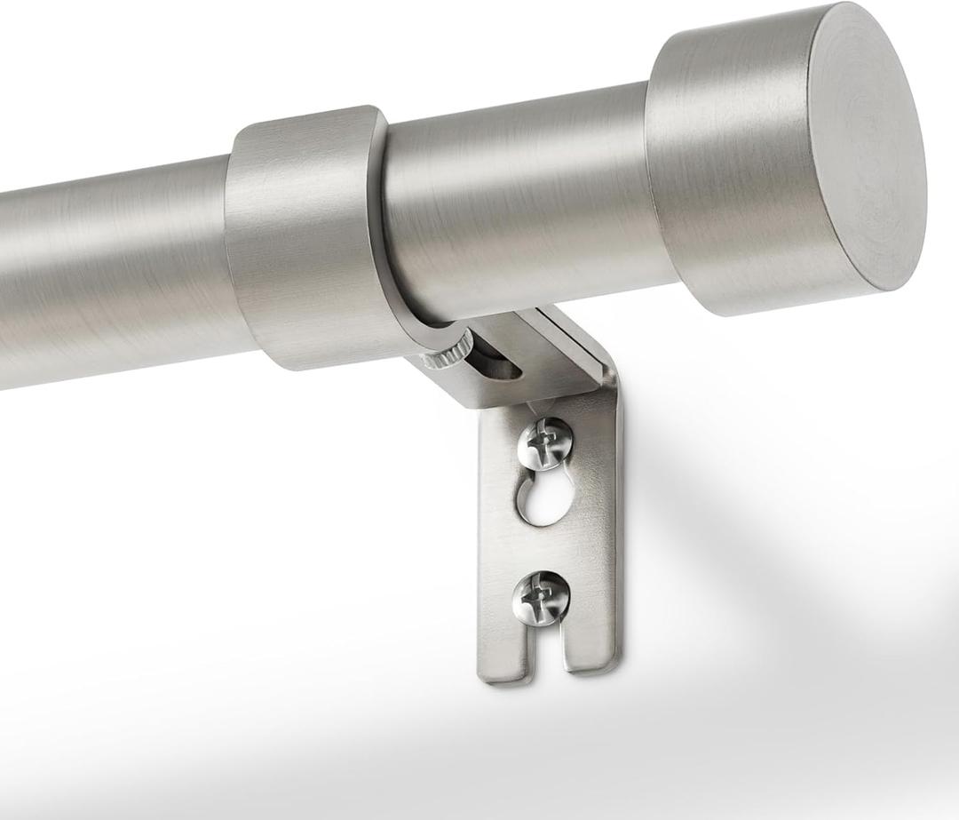 Zeerobee Curtain Rods for Windows 66 to 120, Brushed Nickel Curtain Rod, Adjustable 1 Inch Heavy Duty Outdoor/Indoor Modern Drapery Pole, 32"-120"