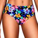 Tempt Me Women Mid Rise Bikini Bottoms - Full Coverage Bathing Suit Bottoms Mid Waist Swim Bottoms 2025 (Large, Colorful Flower)
