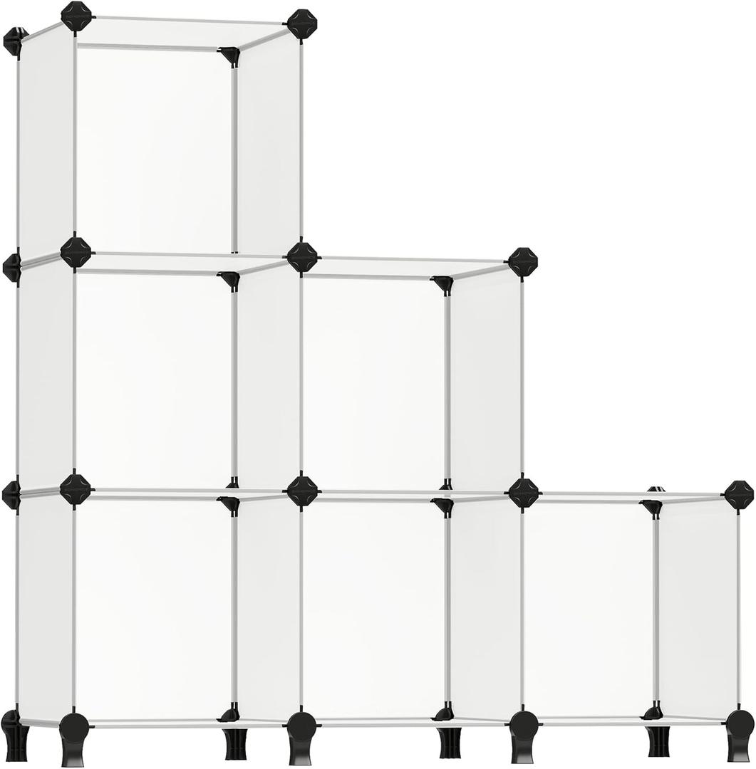 SONGMICS 6 Cube Storage Organizer, DIY Closet Shelf, Plastic Clothes Organizer, Modular Bookcase, 11.8 x 11.8 x 11.8 Inch Cubes, with Feet and Rubber Mallet, White ULPC06W