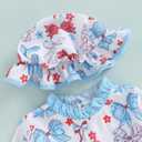 4th of July Toddler Baby Girl Swimsuit Patriotic Bow Swimwear Long Sleeve Zipper Rash Guard Ruffle Bathing Suit (Blue)