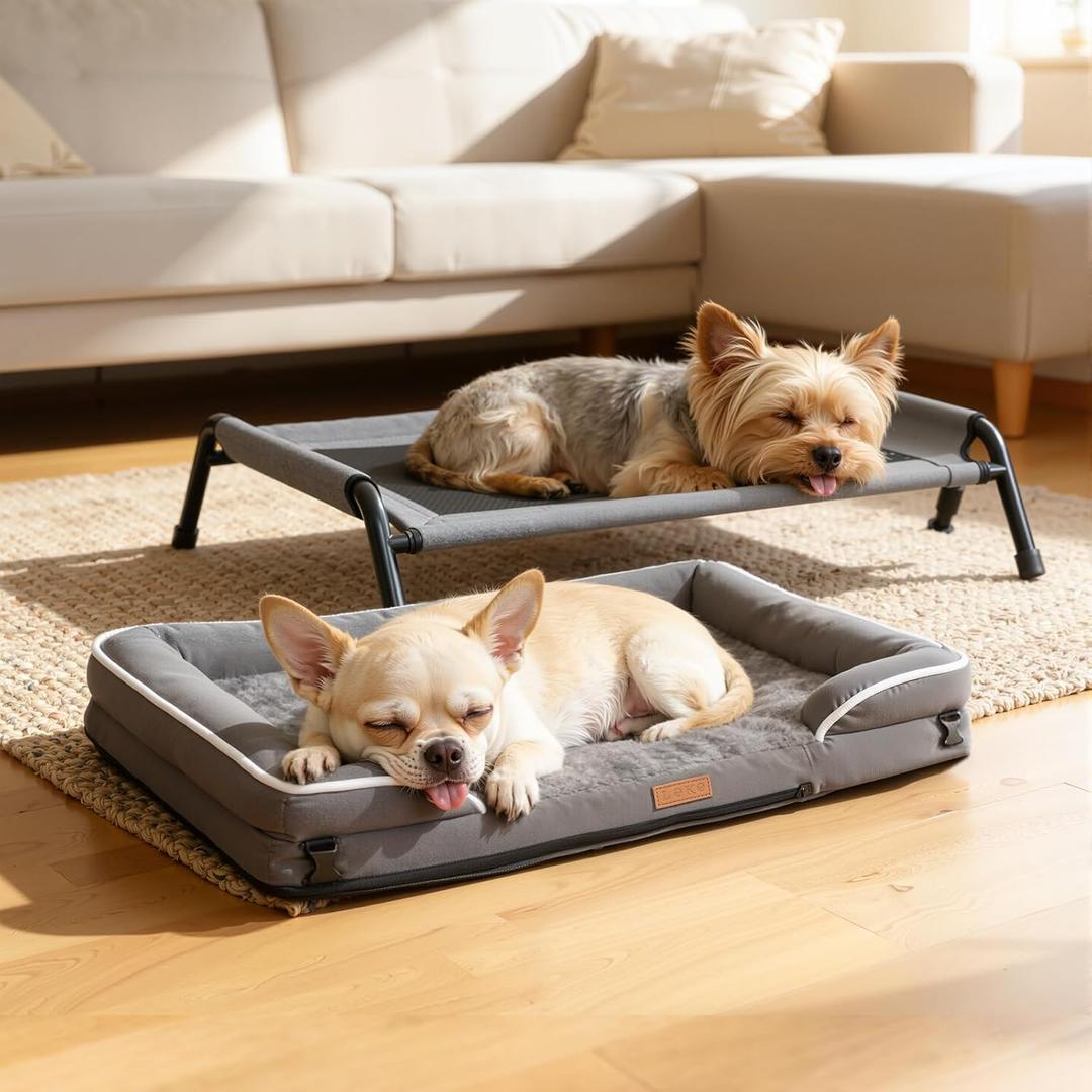 Lekereise Raised Dog Bed for Small Dog 32x25 Inch, Comfortable Orthopedic Pet Beds with Egg Crate Foam, Removable Dogs Couch Bed for Indoor Outdoor, Load 40lb, Grey