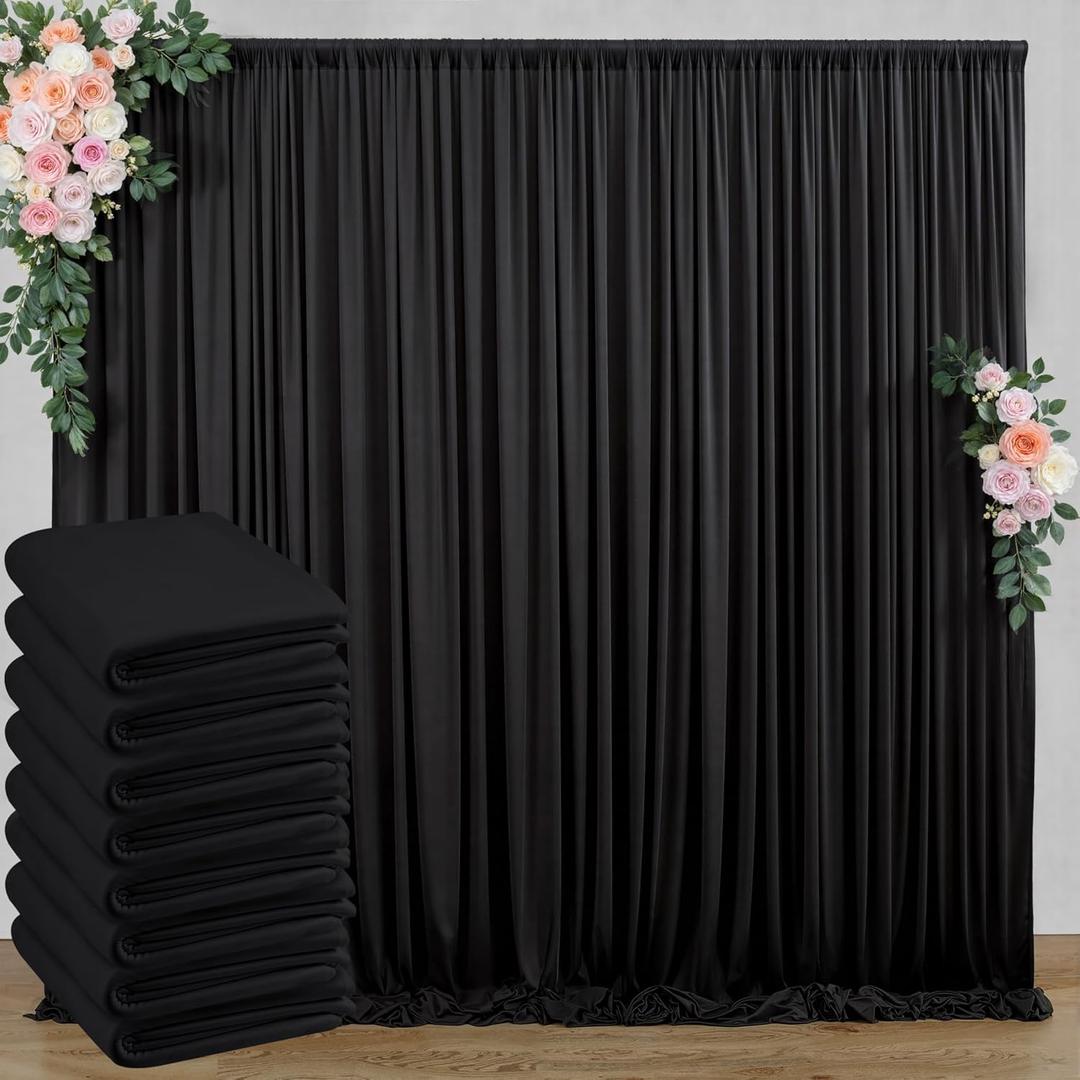 40 ft x 10 ft Wrinkle Free Black Backdrop Curtain for Parties, 8 Panels 10ft Polyester Black Photo Backdrop Drapes for Graduation Birthday Wedding Party Stage Curtains, Thick Bulk Background Curtains