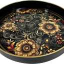Plastic Coffee Trays,Serving Tray,Bohemian Round Tray,13" Dx 1.57" H,Lightweight and Non-Slip with Handles,Perfect for Restaurants,Cafs,and Home Use (Round)