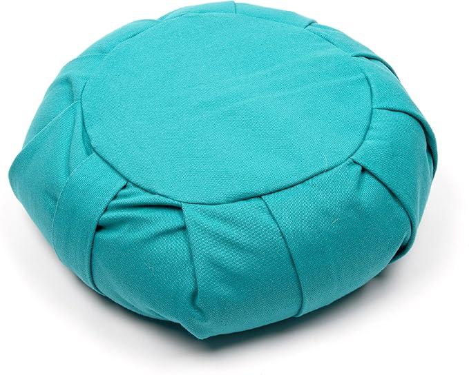 Yoga Meditation Cushion with Washable Cover - Floor Cushion Pillow with Natural Buckwheat Filling - Soft Round Cotton Design for Meditating or Pranayama Exercises (Turquoise)