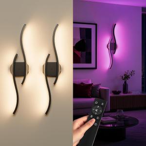 hunhun Battery Operated Wall Sconces Set of Two, Wireless Wall Sconce with Remote Control,Black Rechargeable Sconces 3000K-6500K, RGB Dimmable Wall Lights for Living Room,Hallway,Bedroom (30in 2Pack), 39.5 inch 2 pack