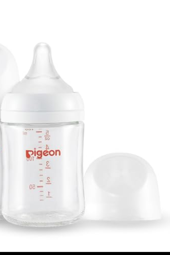 Pigeon Glass Nursing Bottle Wide Neck, Anti-Colic, Streamlined Body, Natural Feel, Easy to Clean, Heat-Resistant, 5.4 Oz(Pack of 1), Includes 2pcs SS Nipples (0m+)