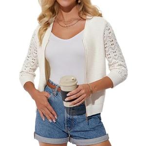 GRACE KARIN Womens Lightweight Summer Cardigan 3/4 Sleeve Cropped Cardigan Dressy Zip Up Sweaters Jacket Clothes L