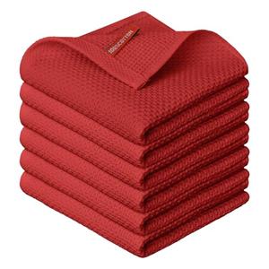 Artoid Mode 100% Cotton Dark Red Waffle Weave Kitchen Dish Cloths, 12x12 Inch Ultra Soft Absorbent Quick Drying Kitchen Dish Towels Set of 6