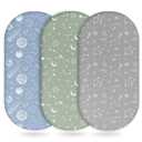 Unnivoll Baby Bassinet Sheets Girl Boy, Fitted Bassinet Sheet Set 3 Pack Bassinet Mattress Sheets Universal Fit for Rectangle, Round, Oval, Hourglass Mattress, Soft Breathable Green Gray Constellation
