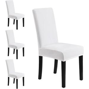 MOSAYT Velvet Stretch Chair Covers for Dining Room Set of 4 - Soft Slipcovers with Thick Removable Fabric for Parsons Chairs, Washable Seat Protectors for Kitchen, Banquet & Home Decor, White