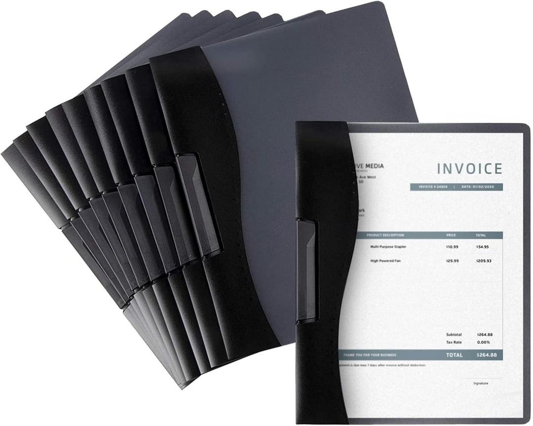 Juvale 10 Pack Clear Report Covers with Sliding Bar and Swing Clip for Letter Size Documents, Presentation, Resume (Black, 9 x 11 Inches)
