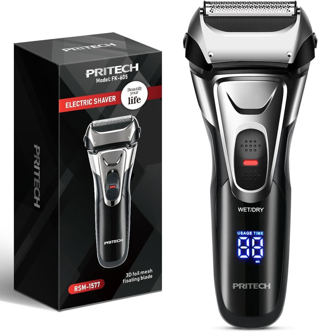 PRITECH Electric Razor for Men, Waterproof Foil Electric Shavers with Beard Trimmer, Cordless Rechargeable Razor for Shaving Face, LED Display Wet Dry Use