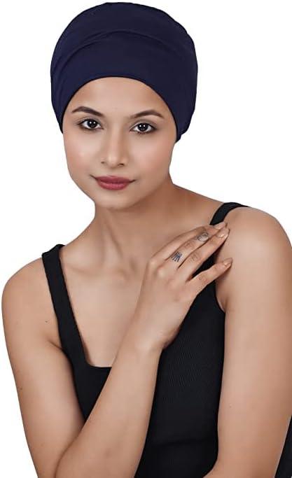 Chemo Hats Solid Sleep Cap Women's Bamboo Soft Headwear Cancer Cap Chemo Headwear Women (One Size, Dark Blue)