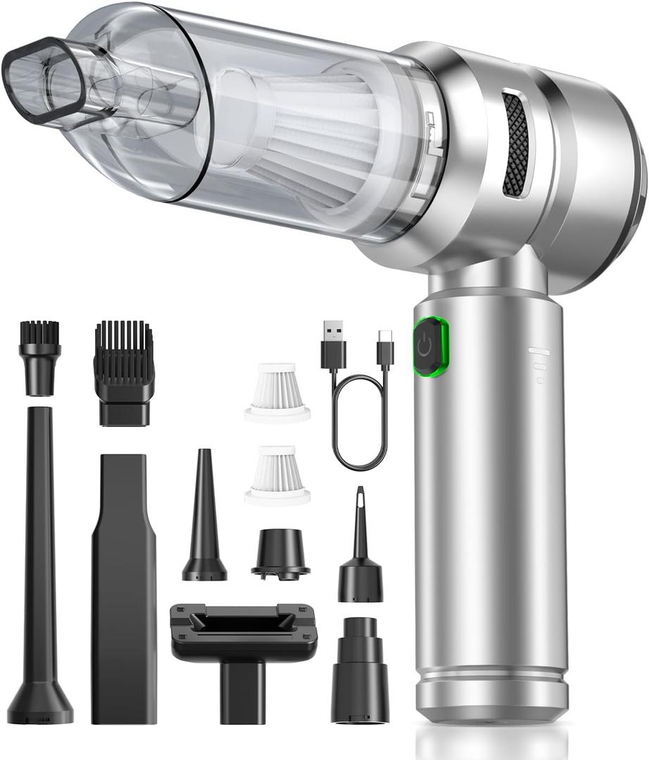 VNOST Car Vacuum, 3 Suction Modes, Portable Mini Cordless Cleaner with 24000pa Suction Power, Type-C Charge, Handheld Vacuum for Home, Car, Office Desk, Keyboards(Light Silver)