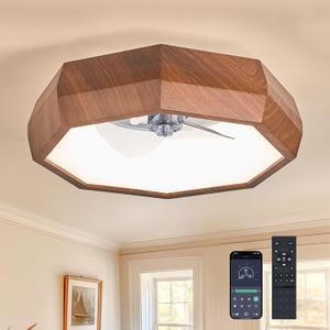 22” Farmhouse Ceiling Fan with Lights, Flush Mount Ceiling Fan, D22"
