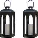 Set of 2 High Indoor Outdoor Decorative Clear Glass Candle Lanterns Light Hanging/Holder - No Candles Included (15.6)