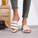 Women's Flat Sandals Dressy Open Toe Round Toe Slide Sandals Comfortable Casual Beach Slip on Slippers for Summer (White, XL)
