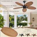 Fanbulous 52" Tropical Outdoor Ceiling Fan No Light, Remote & Pull Chain | 3 Timers, 6 Speeds, DC Quiet Motor, 5 Palm Leaf Blade for Bedroom, Living Room, Covered Patio, Porch, Damp Rated, Walnut