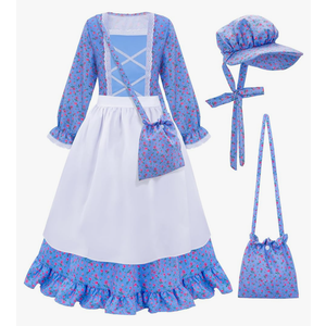 Meland Pioneer Girl Dress, Colonial Costume for Girls Age 9-10 Year Old for Dress Up & Pretend Play
