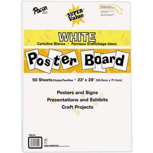 Pacon Super Value Poster Board, 22"X28", White, 50 Sheets