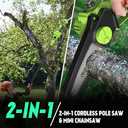 2 in 1 Pole Saw 6 inch with Mini Chainsaw, 2 21V 4.0Ah Batteries, Extending Pole, Angled Head, Electric Pole Chainsaw for Tree Trimming, Lightweight, Brushless Motor, Tool-Free Chain Tension