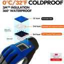 Vgo... Men's Winter Work Gloves,Waterproof,Impact Reducing,Leather Palm,Touchscreen for Construction,Cold Storage,Outdoor (Blue, L)