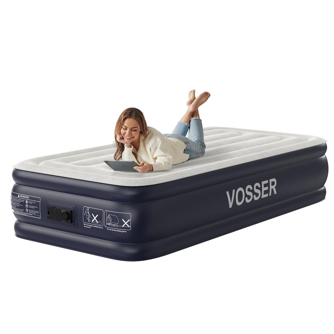 Air Mattress with Built in Pump Raised,18''Inflatable Mattress of Upgraded Vertical Beams,Self Inflatable Blow Up Mattress in 3 Mins,Flocked Top Airbed with Carry Bag for Home,Camping, Full Size