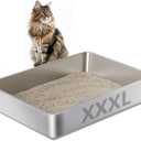 XXXL Stainless Steel Cat Litter Box -Extra Large 28"x20"x6" Metal Litter Box High Sides for Big Cats&Multiple Cats, Cat Litters Boxes Easy to Clean, No Odor, Anti-Urine Leakage