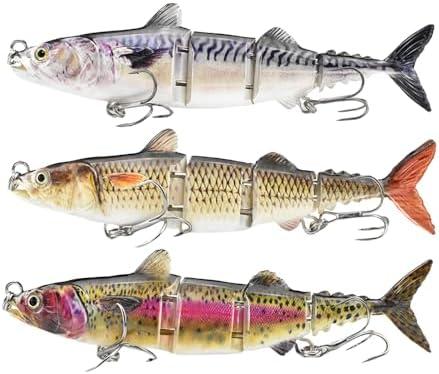 UOZAZE Fishing Lures Swim Bait Freshwater and Saltwater, Glide Bait for bass, Trout Lifelike Jointed swimbait for Bass, ‎Slow Sinking Bass Fishing Lure, Gifts for Men, Trout Lures, Fishing Stuff,Set of 3
