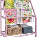 aboxoo Kids Bookshelf Small Toddler Freestanding for Children Room 18 inches Metal Bookcase Toy Organizer Pink Stable Bookcase Bookstore Library Book Unit Storage for Small Place
