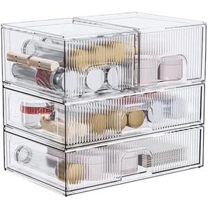 ZHIAI Stackable Storage Box, Acrylic Organizer, Cosmetic Organizer for Cosmetics and Beauty Products for Dressers, Bathrooms, Cabinets, Bedrooms and Home Organization 4 Piece Set