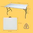 Folding Table 5ft, Plastic Heavy Duty Fold in Half Table Portable Height Adjustable with HDPE Top for Indoor Outdoor Dining Camping Picnic Party