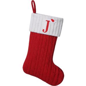 19.5 inch Red Knit Christmas Stockings,Personalized Embroidered Letter Christmas Stocking,Family Holiday Xmas Party Decor (Initial R)