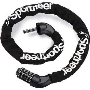 Sportneer Bike Lock: 5 Digit Combination High Security Anti Theft Bike Chain Lock - 3.2/3.6/4ft Heavy Duty Keyless Bicycle Lock for Bike, Motorcycle, Scooter, Door & Gate - 4/6mm Thick, Easy to Use (Black)