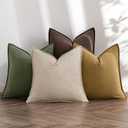 MIULEE Neutral Green/Brown Linen Pillow Covers Pack of 4 Decorative Natural Solid Throw Pillow Covers Soft Accent Boho Farmhouse Couch Pillowcases Spring Decors for Living Room Bed Sofa 18x18 Inch