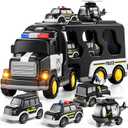 JUKUDAHU Police Truck Toy for 3 4 5 6 Years Old Boys - Carrier Vehicle Toy Set with 3 Small Cars and 1 Helicopter, Kids Firction Powered Car for Age 3-9, Gifts for Boys and Girls
