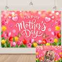 2 x Pink Happy Mothers Day Banner Backdrop 5.93.6Ft Romantic Tulip Mothers Day Backdrop Banner for Photography Pink Heart Flowers Mother's Day Decorations 7143inchPolyester