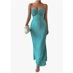 Milumia Women's Twist Front Strapless Bodycon Dress Summer Split Thigh Maxi Tube Dresses Vacation Outfits Size L