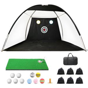 10x7 Ft. Outdoor & Indoor Golf Net & Mat - Includes 6 Sandbags for Better Stability & 5 Foam Practice Balls - Train Your Drive with Our Golf Practice Net & Mat to Improve Your Game