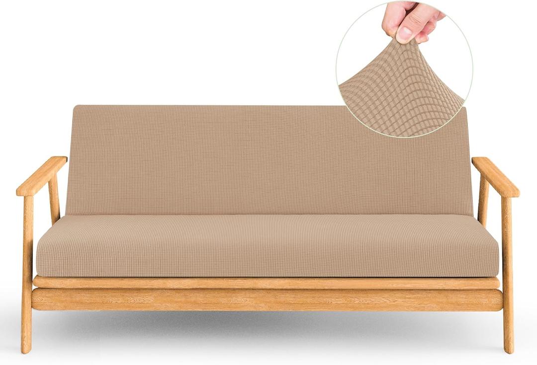 CHUN YI Jacquard Futon Cover Full Size Futon Mattress Cover Stretch Foldable Sofa Bed Covers Washable Futon Slipcover Fit for 6 to 8 Inches Sofa Cover (Camel) (Camel)
