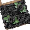 Ling's moment Artificial Flowers 25Pcs Black Roses Decor w/Stems,3" Real Touch DIY Foam Floral for Wedding Bouquet/Centerpieces, Outdoors Party Backdrop, Room/Table, and Garden/Pot Decorations