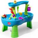 Step2 Rain Showers Splash Pond Water Table, Kids Water and Sand Activity Sensory Playset, Summer Outdoor Toys, 13 Piece Water Toy Accessories, For Toddlers 1.5+ Years Old, Blue & Green, 39 X 24 X 32
