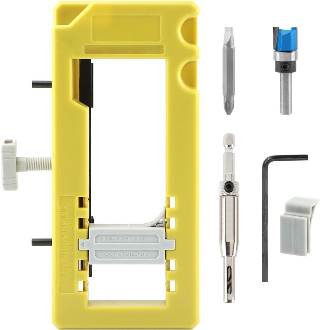 Green Door Hinge Jig and Mortiser - Installation Kit, Adjustment Tool, Router Template - Fits 3" to 5" Length and 1/4" or 5/8" Thickness