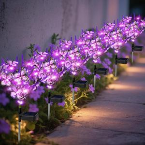NBQQ Solar Garden Lights Outdoor 6 Pack Lavender Butterfly Lights, Solar Artificial Flower Outdoor Waterproof Decoration Gardening Gifts for Women, Yard Patio Pathway Lawn Courtyard Decoration