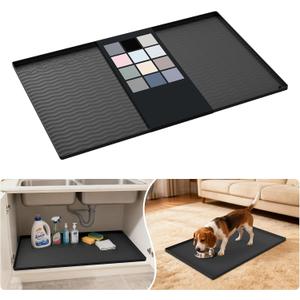 URMONA Waterproof Silicone Under Sink Mat 34'' x 22'' Shelf Liner for Kitchen and Bathroom, Cabinet and Counter Protector, Storage and Organizers, Litter Mat, Pet Cat Puppy Essentials(Black)