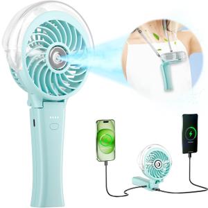 HandFan 4000mAh Handheld Misting Fan, 50ml Water Tank, Rechargeable Personal Mister Fan Portable AC, Spray Water Mist Fans, Foldable Cooling Ice Fans for Beach, Travel, Outdoors(Light Blue)