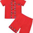 IBTOM CASTLE Toddler Baby Boys Mexican Outfits Short Sleeve Button Down Shirt and Shorts Traditional Ethnic Fiesta Outfit (18-24 Months, Red)
