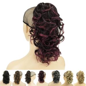 IMISSU Messy Curly Hair Short Claw Ponytail Hair Extensions Pony Tail Clip in Hairpieces (Black Ombre Burgundy)