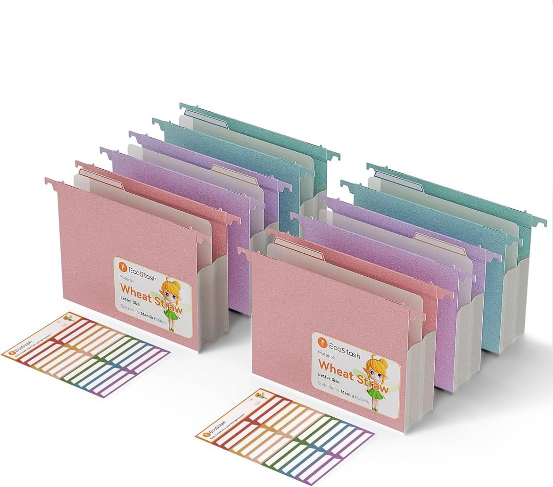 Extra Capacity Hanging File Folders, 3.15" Reinforced Wheat Straw Expanding Hanging Folder Letter Size, Heavy Duty for Filing Cabinets, File Organizer for Office & Home-6 Packs